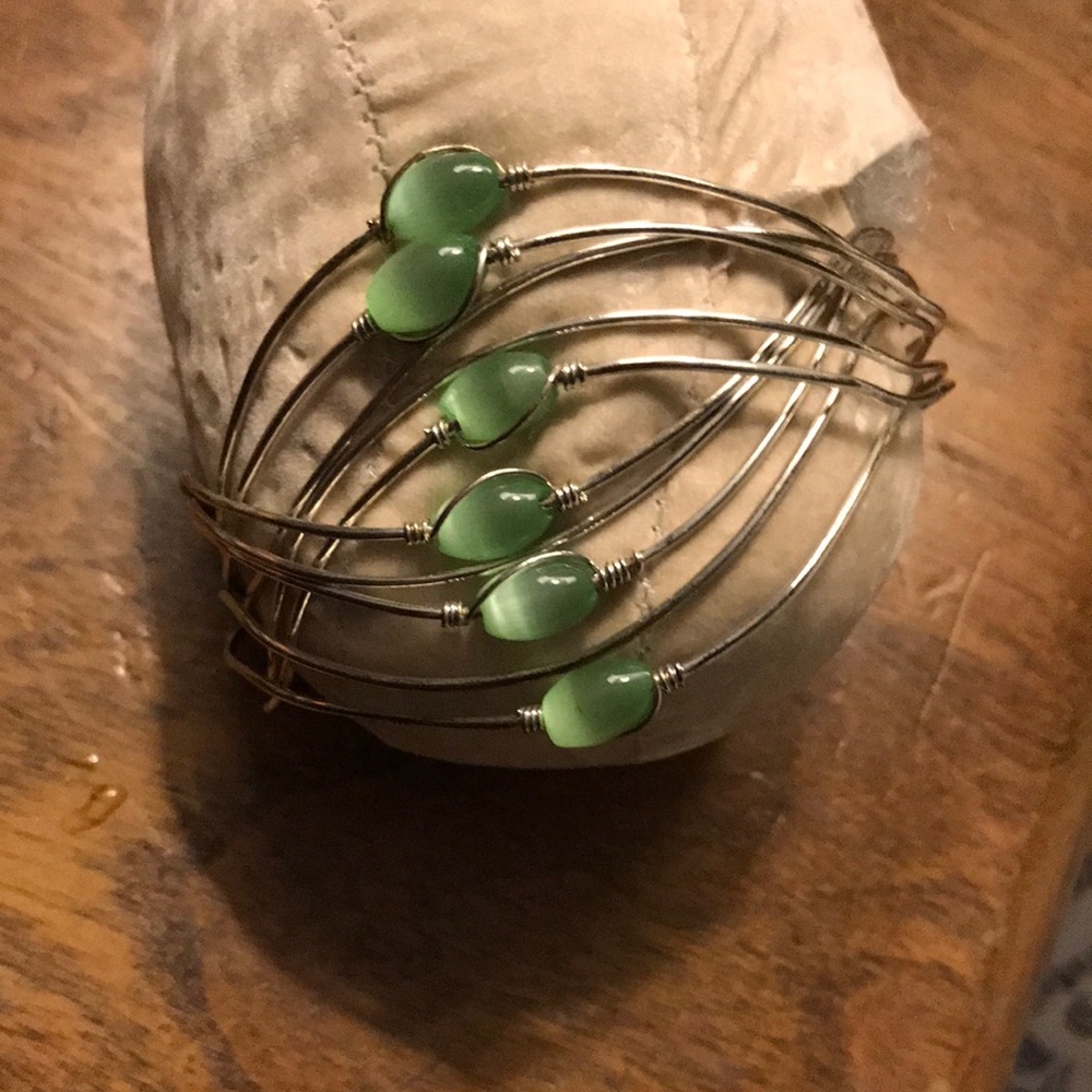 Silver and peridot colored bracelet